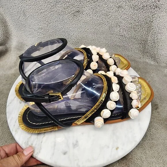 Tory Burch Shoes Womens Size 8 .5 Sinclair Black Leather Sandals *GUC* - Picture 4 of 12